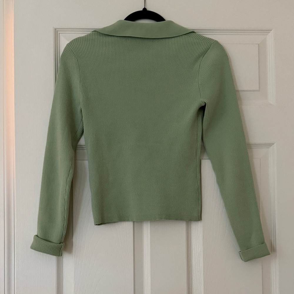 Mint Green Ribbed Collared Top - image 3
